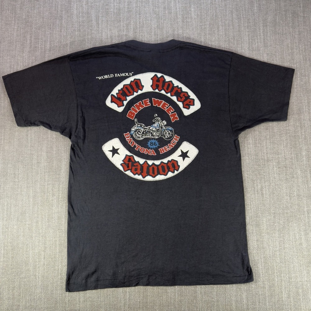 Vintage Iron Horse Saloon Shirt Mens Large Black Bike Week 1986 Daytona Beach